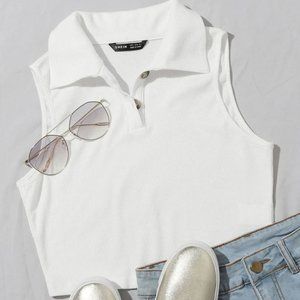 New SHEIN White Ribbed Cropped Polo Tank Top Size XS/US 2
